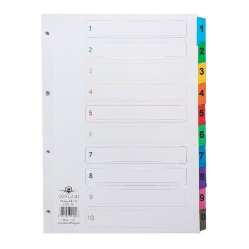 Concord Classic Index 1-10 A4 180gsm Board White with Coloured Mylar Tabs 00401/​CS4