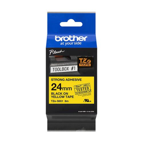 Brother Black On Yellow Strong Label Tape 24mm x 8m - TZES651