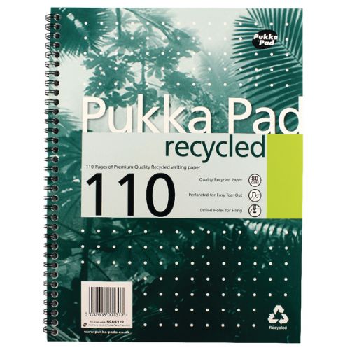 Pukka+Pad+A4+Wirebound+Card+Cover+Notebook+Recycled+Ruled+110+Pages+Green+%28Pack+3%29+-+RCA4%2F110-3