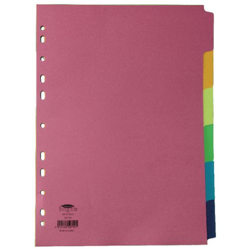 Dividers Concord Divider 6 Part A4 160gsm Board Bright Assorted Colours