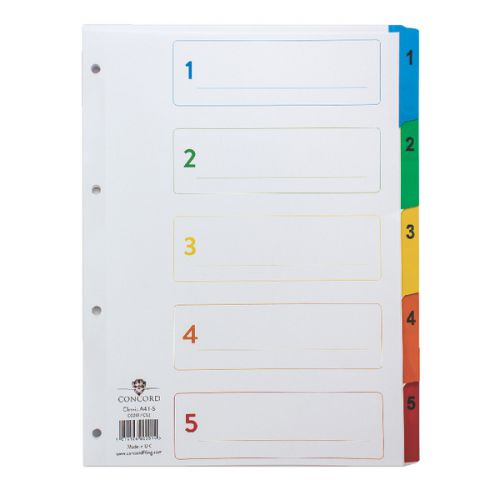 Concord Classic Index 1-5 A4 180gsm Board White with Coloured Mylar Tabs 00201/​CS2