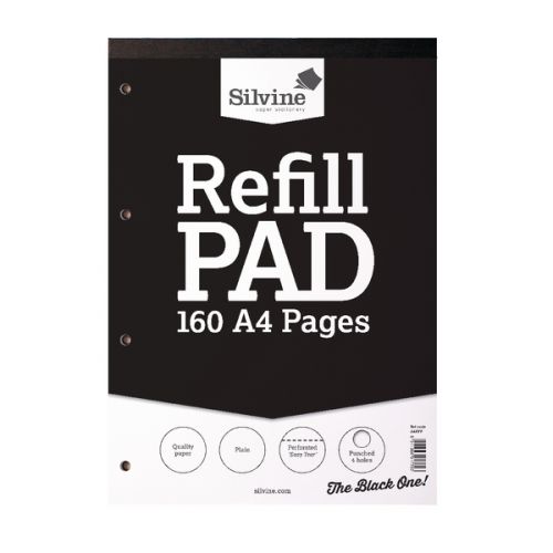 Silvine+A4+Refill+Pad+Plain+160+Pages+Black+%28Pack+6%29+-+A4RPP
