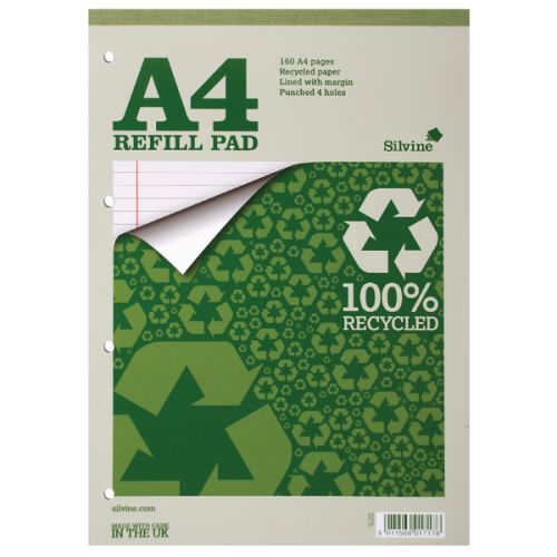 Refill Pads Silvine A4 Refill Pad Recycled Ruled 160 Pages Green (Pack 6)