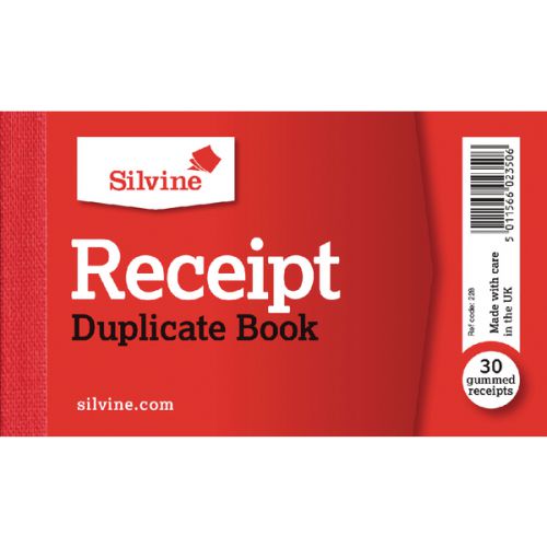 Duplicate Silvine 63x106mm Duplicate Receipt Book Carbon Gummed Taped Cloth Binding 30 Sets (Pack 36)