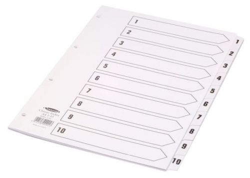 Concord Classic Index 1-10 A4 180gsm Board White with Clear Mylar Tabs 00901/​CS9