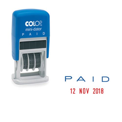 COLOP Self Inking Mini Text and Date Stamp PAID S160L2