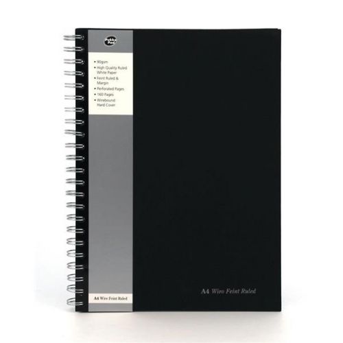 Spiral Note Books Pukka Pad A4 Wirebound Hard Cover Notebook Ruled 160 Pages Black (Pack 5)