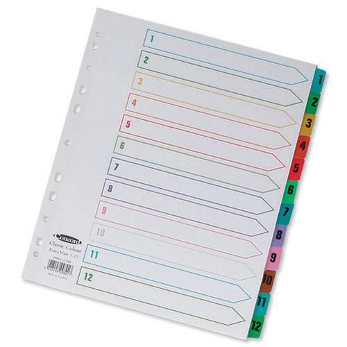 Concord Classic Index 1-12 A4 180gsm Board White with Coloured Mylar Tabs 01301/​CS13