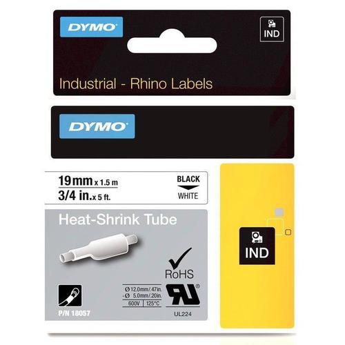 Dymo Rhino Industrial Heat Shrink Tube 19mmx1.5m Black on White 18057