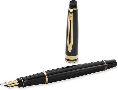 Fountain Pens Waterman Expert Fountain Pen Black/Gold Barrel Blue Ink Gift Box