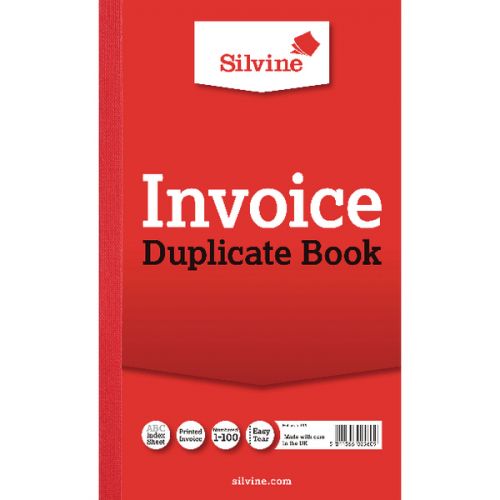 Duplicate Silvine 210x127mm Duplicate Invoice Book Carbon Ruled 1-100 Taped Cloth Binding 100 Sets (Pack 6)