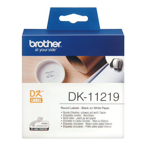 Ribbons Brother Black On White Round 12mm Labels 1200 Labels - DK11219