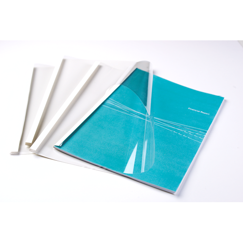 Thermal Bind Covers Fellowes Thermal Binding Cover A4 6mm Clear PVC Front White Card Back (Pack 100) 53154