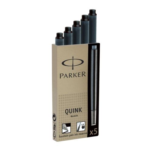 Cartridge Parker Quink Long Ink Refill Cartridge for Fountain Pens Black (Pack 5)