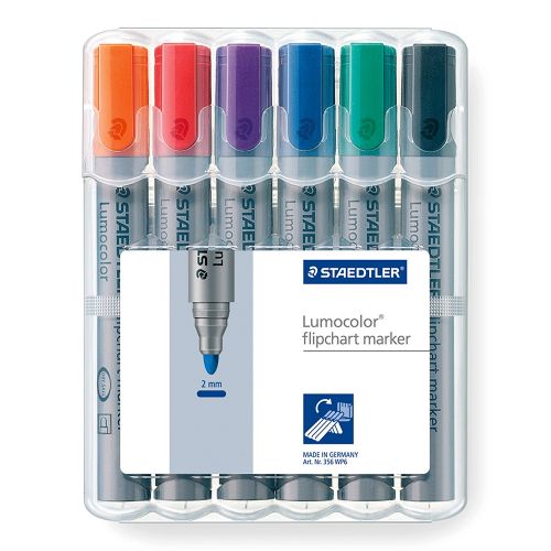 Flipchart Pens Staedtler Lumocolor Flipchart Marker Bullet Tip 2mm Line Assorted Colours (Pack 6)
