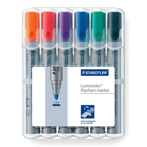 Staedtler Lumocolor Flipchart Marker Bullet Tip 2mm Line Assorted Colours (Pack 6) - 356WP6