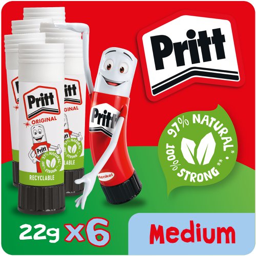 Pritt+Original+Glue+Stick+Sustainable+Long+Lasting+Strong+Adhesive+Solvent+Free+Value+Pack+22g+%28Pack+6%29+-+1456071