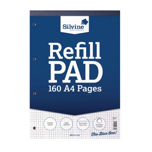 Silvine+A4+Refill+Pad+5mm+Quadrille+Squares+160+Pages+Blue%2FWhite+%28Pack+6%29+-+A4RPX