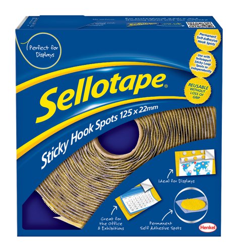 Sellotape+Sticky+Hook+Spots+Permanent+Self+Adhesive+22mm+%28Pack+125%29+-+1445185