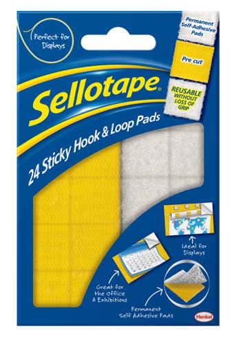 Sellotape+24+Hook+%26+Loop+Permanent+Self+Adhesive+Pads+-+1445176