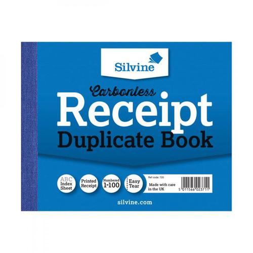 Duplicate Silvine 102x127mm Duplicate Receipt Book Carbonless Ruled 1-100 Taped Cloth Binding 100 Sets (Pack 12)