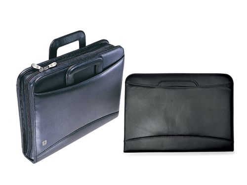 Collins A4 Conference Folder with Retractable Handles Leather Look Black BT001 - 810226