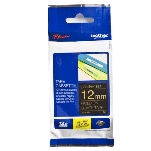 Ribbons Brother Glossy Gold On Black Label Tape 12mm x 8m - TZE334