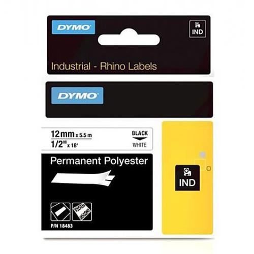 Labelling Tapes & Labels Dymo Rhino Industrial Permanent Polyester Tape 12mmx5.5m White 18483