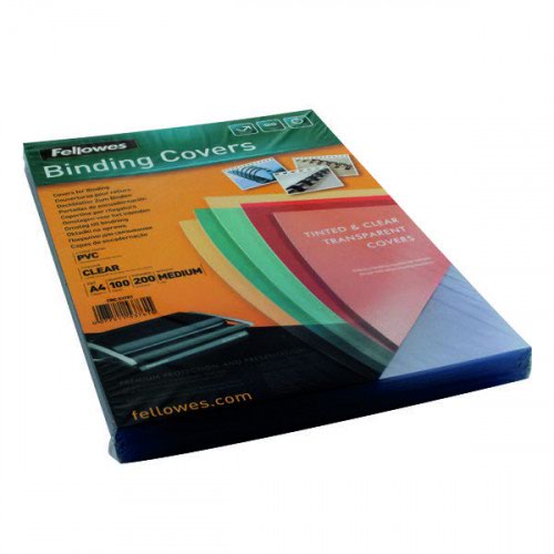 Cover Boards Fellowes Binding Cover PVC A4 200 Micron Clear (Pack 100) 5376102