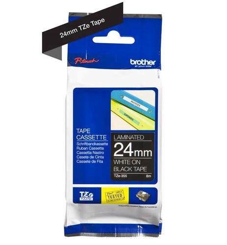 Labelling Tapes & Labels Brother White On Black PTouch Ribbon 24mm x 8m - TZE355