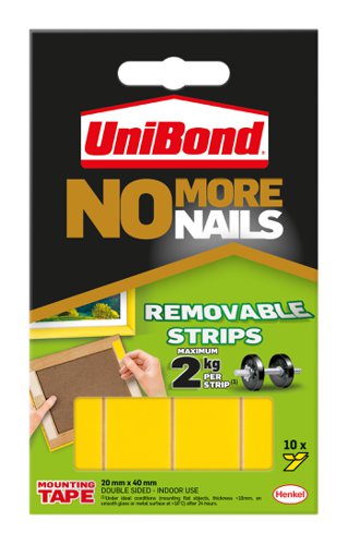 Unibond+No+More+Nails+Ultra+Strong+Double+Sided+Mounting+Tape+Removable+20mm+x+40mm+%28Pack+10+Strips%29+-+2675762