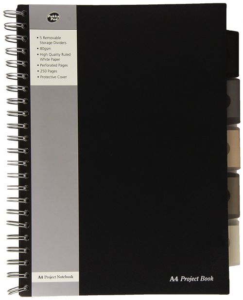 Pukka Pad A4 Wirebound Polypropylene Cover Project Book Ruled 250 Pages Black (Pack 3) - SBPROBA4