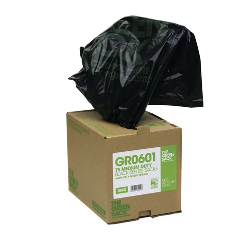 Bin Bags & Liners The Green Sack Medium Duty Refuse Sack Cube 737x965mm Black (Pack 75) 0703116