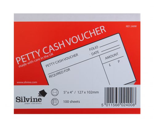 Silvine Petty Cash Voucher Pad 127x101mm 100 Pages White (Pack 24)