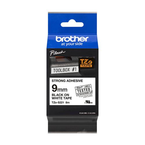 Labelling Tapes & Labels Brother Black On White Strong Label Tape 9mm x 6m - TZES221