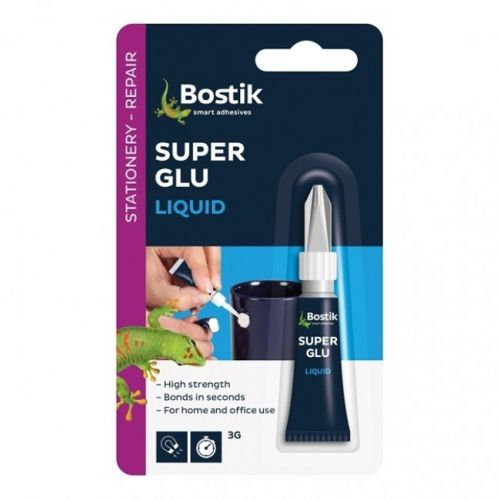 Strong Glues Bostik 3g Glu and Fix Super Glue Liquid Tube Safety Cap Clear (Pack 12)