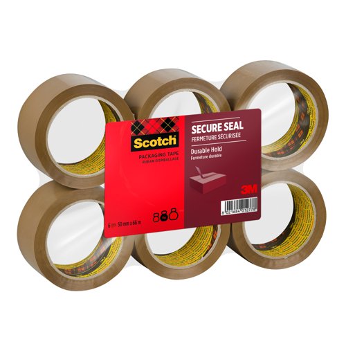 Scotch+Packaging+Tape+Secure+Seal+Brown+50mm+x+66m+%28Pack+6%29+-+7100303341