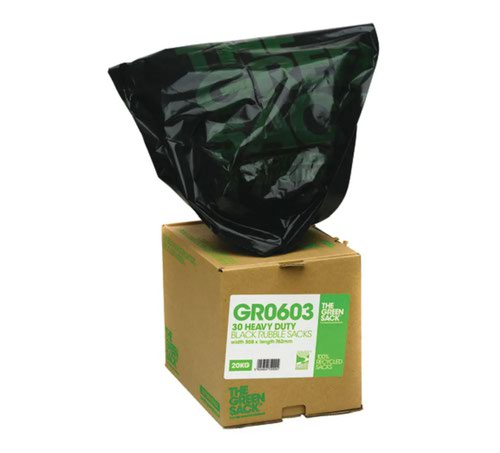 Bin Bags & Liners The Green Sack Rubble Sack Heavy Duty Cube 40 Litre Black (Pack 30) 0703118