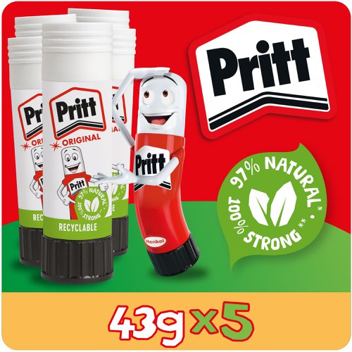 Pritt+Original+Glue+Stick+Sustainable+Long+Lasting+Strong+Adhesive+Solvent+Free+Value+Pack+43g+%28Pack+5%29+-+1456072