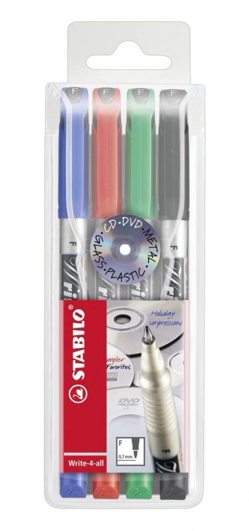 STABILO+Write-4-All+Fine+Permanent+Marker+0.7mm+Line+Assorted+Colours+%28Wallet+4%29+-+156%2F4
