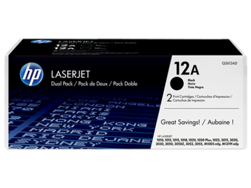 HP 12A Black Standard Capacity Toner Cartridge 2K pages Twinpack for HP LaserJet 1012/1018/1020/1022/3015/3020 - Q2612AD