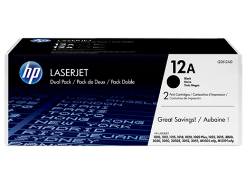 HP 12A Black Standard Capacity Toner 2K pages Twinpack for HP LaserJet 1012/1018/1020/1022/3015/3020/3030/3050/3052/3055/M1120/M1319 - Q2612AD