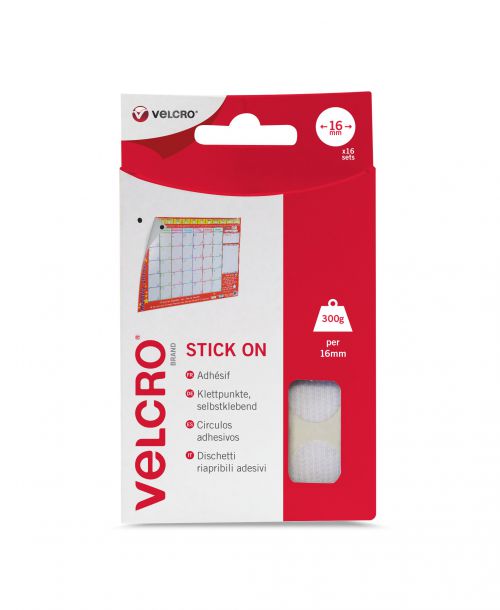 Velcro Sticky Hook and Loop Spots 16mm 16 Sets White - RY07118