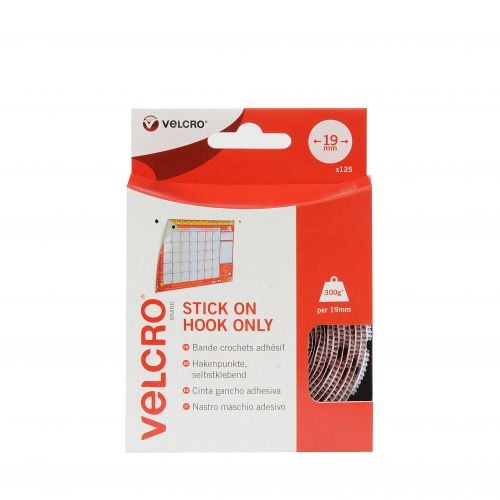 VELCRO 125 White Hook Only Stick On Coins 19mm
