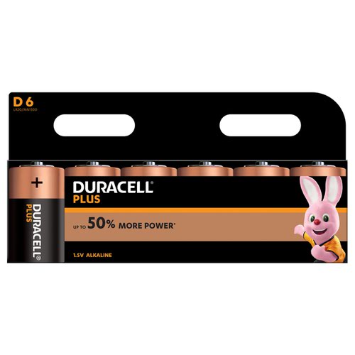 D Duracell Plus Power D Alkaline Batteries (Pack 6) MN1300B6PLUS