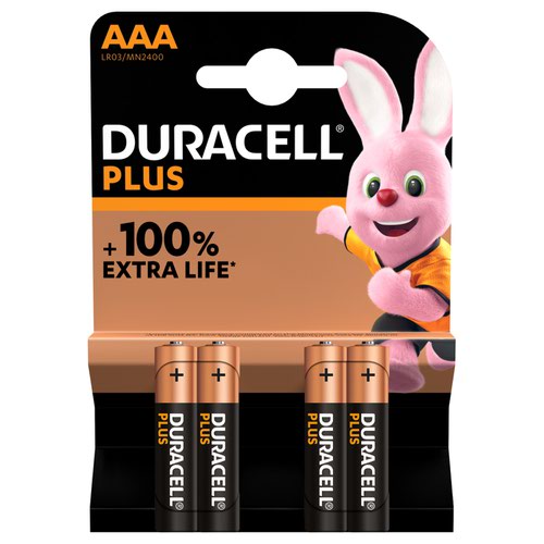 AAA Duracell Plus Power AAA Alkaline Batteries (Pack 4) MN2400B4PLUS