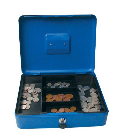 ValueX 30cm (12 Inch) key lock Metal Cash Box Blue