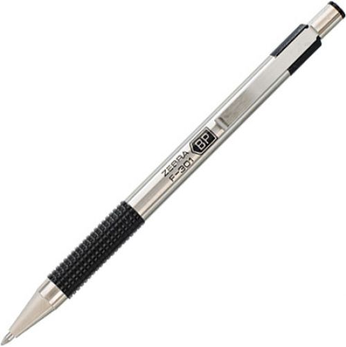 Zebra F-301 Deluxe Retractable Ballpoint Pen 1.0mm Tip 0.5mm Line Stainless Steel Barrel Black Ink