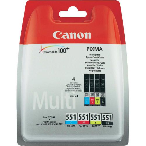Canon+CLI551+Black+Cyan+Magenta+Yellow+Standard+Capacity+Ink+Cartridge+Multipack+4+x+7ml+%28Pack+4%29+-+6509B009