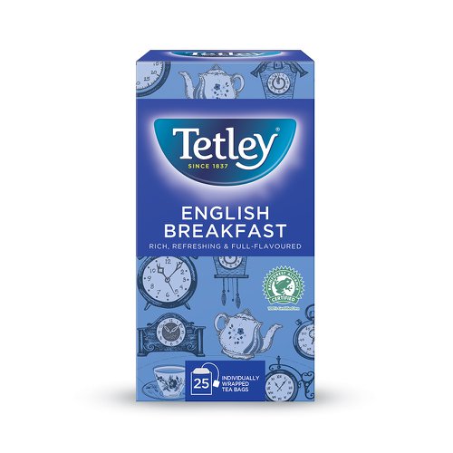 Tea Tetley English Breakfast Tea Bags Individually Wrapped and Enveloped (Pack 25)